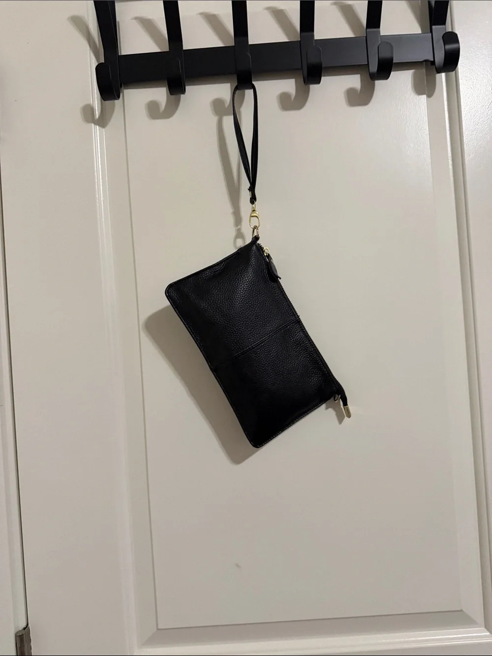 Black Crossbody Wristlet Bag with Gold Hardware